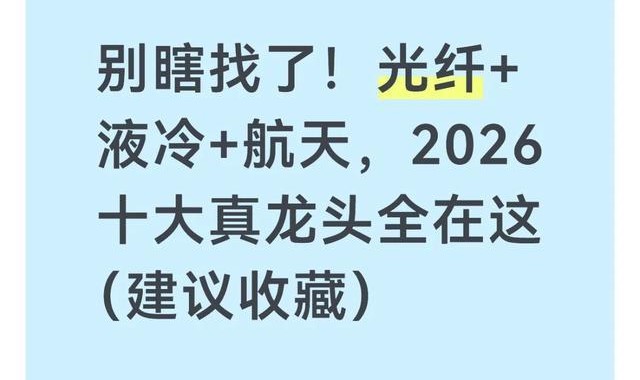 开云-别瞎找了！光纤+液冷+航天，2026十大真龙头全在这（建议收藏）